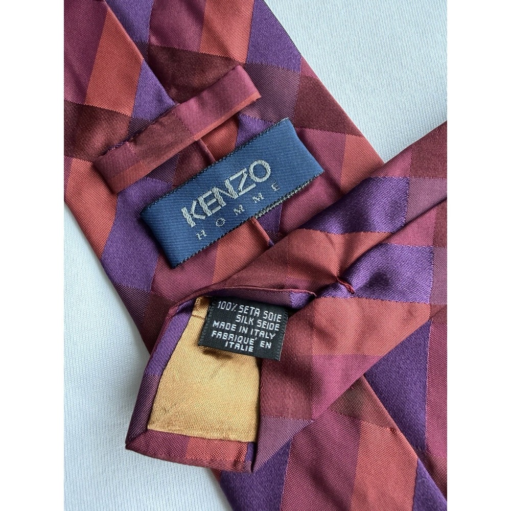 Kenzo Homme	Vintage Red Purple Multi Plaid Check	100% Silk Tie Italy 58.5 x 3.75